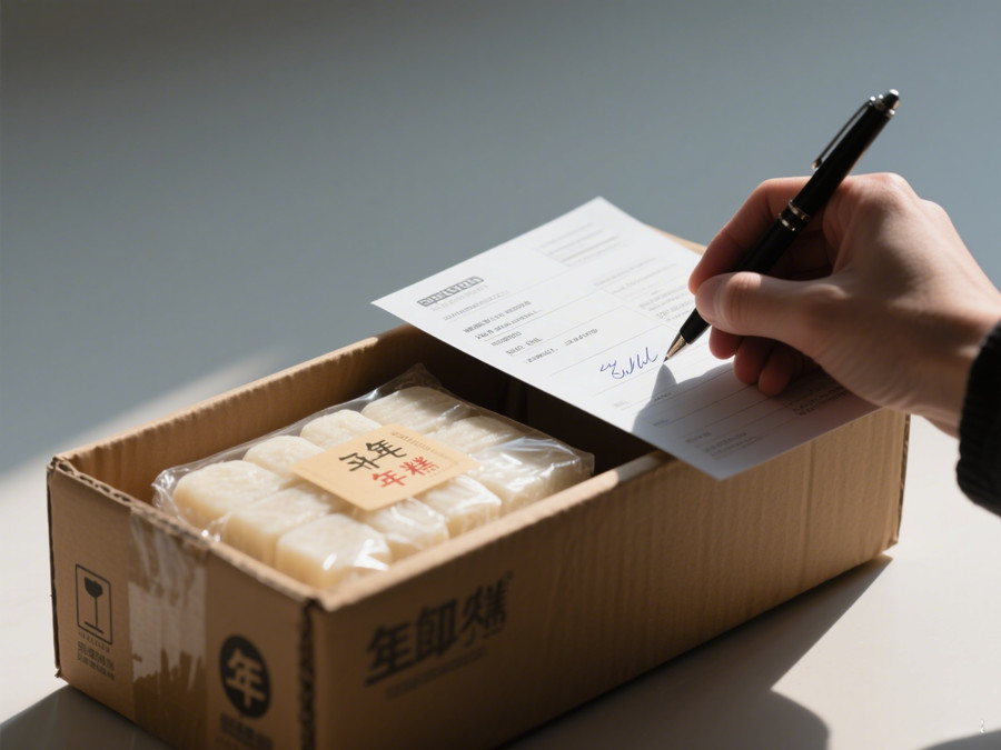 邮寄人正在填写邮寄年糕的快递单信息