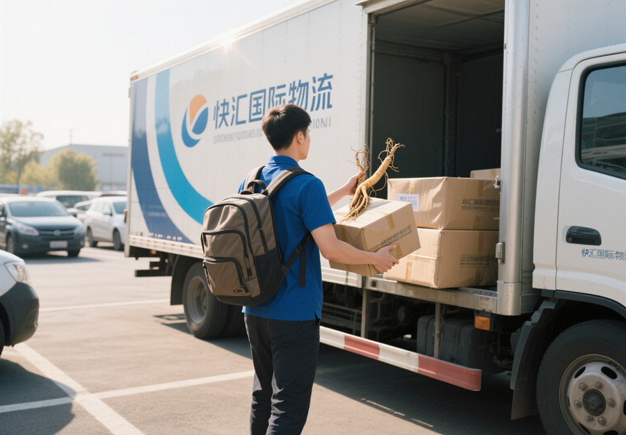 快汇国际物流工作人员正在帮客户邮寄人参到澳洲