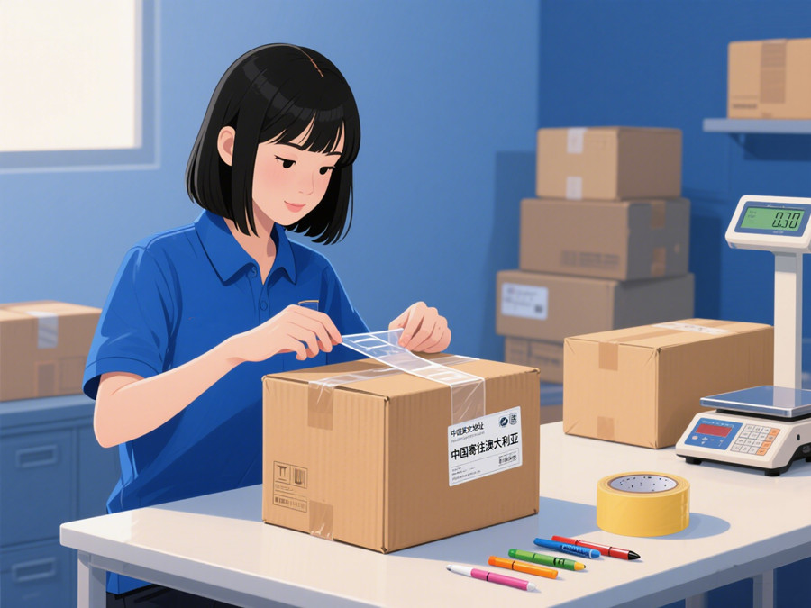 女孩正在往澳洲邮寄快递