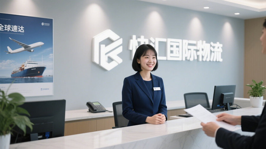 快汇国际物流公司的客服正在前台接待客户